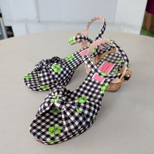 Kate Spade Black & White Gingham Sandals Heels Shoes Chunky SZ 8B Chic Playful